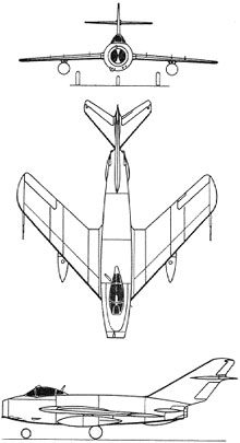 Plan 3 vues du Mikoyan-Gurevich MiG-17  ‘Fresco’