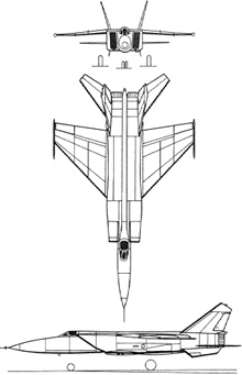 Plan 3 vues du Mikoyan-Gurevich MiG-25  ‘Foxbat’