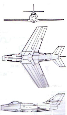 Plan 3 vues du Dassault MD.452 Mystère II