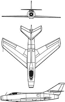 Plan 3 vues du Dassault MD.454 Mystere IV