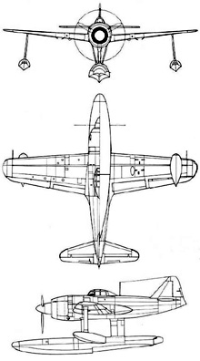 Plan 3 vues du Kawanishi N1K Kyofu ‘Rex’
