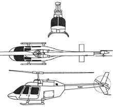 Plan 3 vues du Bell OH-58 Kiowa