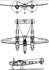 Plan 3 vues du Lockheed P-38 Lightning