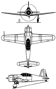 Plan 3 vues du Vultee P-66 Vanguard