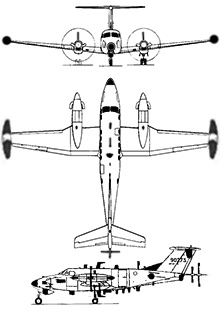 Plan 3 vues du Beechcraft RC-12 Guardrail / MC-12 Liberty