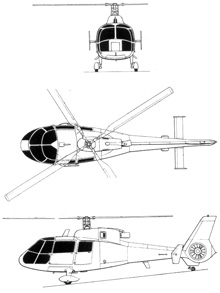 Plan 3 vues du Aérospatiale SA.360 Dauphin