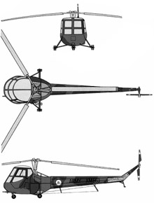 Plan 3 vues du Saunders-Roe W.14 Skeeter