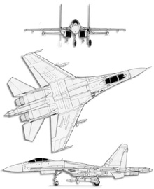 Plan 3 vues du Sukhoï Su-27  'Flanker'