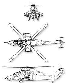 Plan 3 vues du Eurocopter EC-665 Tigre