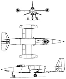 Plan 3 vues du Sud-Ouest SO.9050 Trident