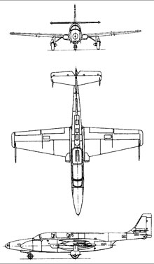 Plan 3 vues du P.Z.L. TS-11 Iskra