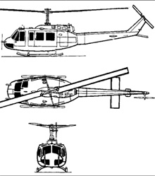 Plan 3 vues du Bell UH-1 Iroquois 'Huey'