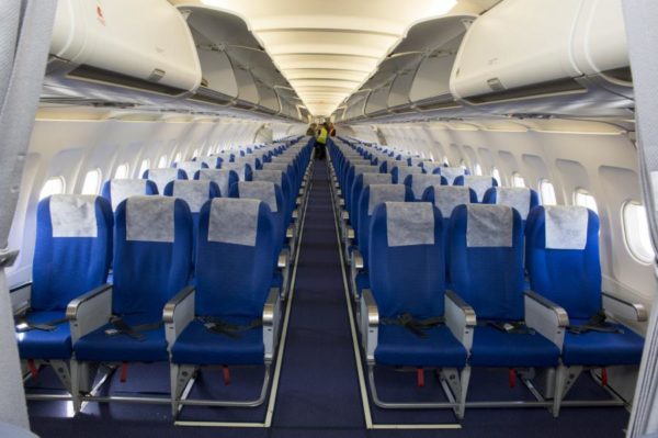 Vue intérieure de la cabine de l'Airbus A321 de la Composante Air.